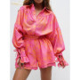 Clacive Elegant Loose Print Two Piece Outfits Woman 2025 Fashion Long Sleeve Shirt With High Waist Shorts Set Female Streetwear
