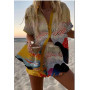 Fashion Casual Printed Two Piece Set Women Summer Comfort Holiday Color Colorful Button Short Sleeves Shirts And Shorts 2 Sets