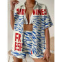 Fashion Casual Printed Two Piece Set Women Summer Comfort Holiday Color Colorful Button Short Sleeves Shirts And Shorts 2 Sets