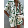 Fashion Casual Printed Two Piece Set Women Summer Comfort Holiday Color Colorful Button Short Sleeves Shirts And Shorts 2 Sets