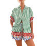 Fashion Casual Printed Two Piece Set Women Summer Comfort Holiday Color Colorful Button Short Sleeves Shirts And Shorts 2 Sets