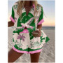 Fashion Casual Printed Two Piece Set Women Summer Comfort Holiday Color Colorful Button Short Sleeves Shirts And Shorts 2 Sets