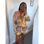 Fashion Printed 2 Piece Set Loose Lapel Button Long Sleeved Shirt Elastic Waist Shorts Suit 2025 Summer Autumn Beach Lady Set