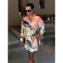Fashion Printed 2 Piece Set Loose Lapel Button Long Sleeved Shirt Elastic Waist Shorts Suit 2025 Summer Autumn Beach Lady Set