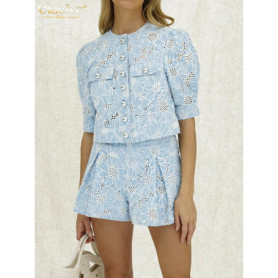 Clacive Summer Slim Blue 2 Piece Sets Women Outfit 2024 Fashion Short Sleeve Shirt With High Waist Shorts Set Female Streetwear