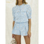 Clacive Summer Slim Blue 2 Piece Sets Women Outfit 2024 Fashion Short Sleeve Shirt With High Waist Shorts Set Female Streetwear
