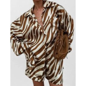 Leopard Print Spring Summer Shorts Set Women's Fashion Top Shorts Button Up Shirt+high Waisted Shorts Set Casual Two-piece Set