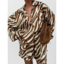 Leopard Print Spring Summer Shorts Set Women's Fashion Top Shorts Button Up Shirt+high Waisted Shorts Set Casual Two-piece Set