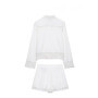HH Women Shorts Suit Chic Crochet Hollow Long Sleeves Single-Breasted Lapel White Shirt Top+High Waist Casual Loose Shorts