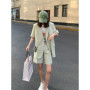 Korean Loose 2 Piece Women Short Set with Blazer Summer 2025 Thin Short-sleeved Blazers + Shorts Casual Office Ladies Suits