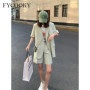 Korean Loose 2 Piece Women Short Set with Blazer Summer 2025 Thin Short-sleeved Blazers + Shorts Casual Office Ladies Suits