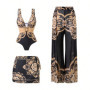 2025 Fashionable Trendy Women's Swimsuit Three Piece Set Sexy One Piece with Pants And Short Skirt Ensemble for Women