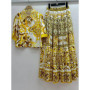 Summer women's new two-piece lapel short sleeve short printed shirt+high waist and big skirt fashion and elegant suit