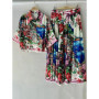 Summer women's new two-piece lapel short sleeve short printed shirt+high waist and big skirt fashion and elegant suit