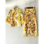 Summer women's new two-piece lapel short sleeve short printed shirt+high waist and big skirt fashion and elegant suit