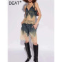 DEAT Fashion Women's 2 Pcs Set Denim Lace Backless Tank Tops High Waist Lace-up Pockets Knee Length Suit Autumn 2025 New 7AB4274