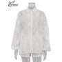 Oymimi Summer White Cotton 2 Piece Sets Women Outfit Casual Jacquard Button Wrist Sleeve Shirts And High Waist Shorts Female Set