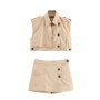HH Women Summer Shorts Suit Lapel Button Sleeveless Asymmetry Decorate Casual Short Vest Top+Elegant Slim Zipper Shorts