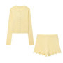 HH Women Fashion Summer Slim Sets Yellow O-Neck Long Sleeves Single-Breasted Cardigan+High Waist Shorts Female Chic Suits