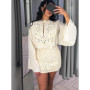 HH Female Summer Fashion Elegant Long Sleeve Lace Up Stitching Hollow Shirt+Temperament High Waist Mini A-line Skirt Suit