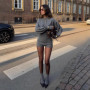 Slim Fit Ribbed Two-piece Set Grey Knit Casual Long Sleeve Crop Top High Waist Shorts Sets Elegant Daily Looks Chic Wear