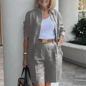 Elegant 2-Piece Sets For Women Womens Cardigan Shirt Top Summer Solid Color Casual Shorts Two Piece New In Matching Sets