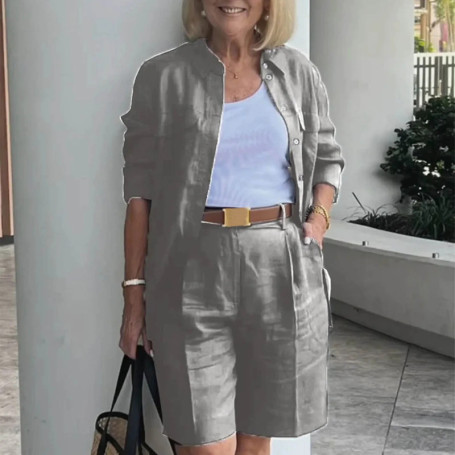 Elegant 2-Piece Sets For Women Womens Cardigan Shirt Top Summer Solid Color Casual Shorts Two Piece New In Matching Sets