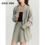 CHIC VEN Women's Blazer Solid Casual Long Sleeve Jacket Texture Thin Suit Coat Shorts Office Lady Tops 2023 Summer New Fashion