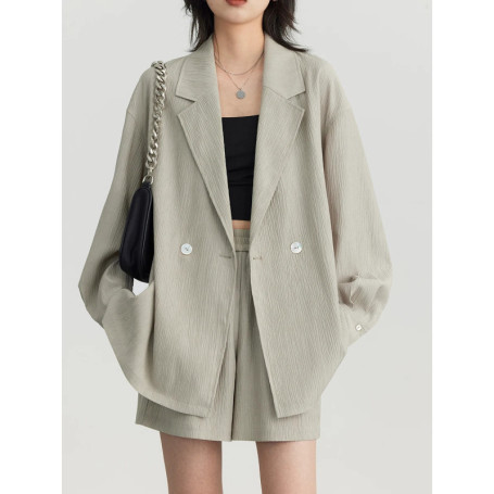 CHIC VEN Women's Blazer Solid Casual Long Sleeve Jacket Texture Thin Suit Coat Shorts Office Lady Tops 2023 Summer New Fashion