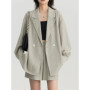 CHIC VEN Women's Blazer Solid Casual Long Sleeve Jacket Texture Thin Suit Coat Shorts Office Lady Tops 2023 Summer New Fashion
