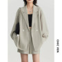 CHIC VEN Women's Blazer Solid Casual Long Sleeve Jacket Texture Thin Suit Coat Shorts Office Lady Tops 2023 Summer New Fashion