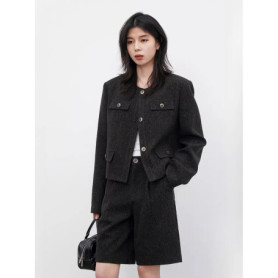 CHIC VEN Fashion Women Woolen Short Coat New Slim Ladies Jacket Female High Waist Middle Pants Sets Spring Autumn 2026
