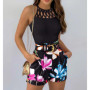 Women Summer Two Piece Set Sexy Sleeveless Hollow Out Top & Shorts Women Hotswrrt Sets Belt