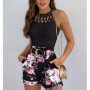 Women Summer Two Piece Set Sexy Sleeveless Hollow Out Top & Shorts Women Hotswrrt Sets Belt