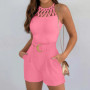 Women Summer Two Piece Set Sexy Sleeveless Hollow Out Top & Shorts Women Hotswrrt Sets Belt