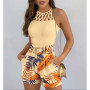 Women Summer Two Piece Set Sexy Sleeveless Hollow Out Top & Shorts Women Hotswrrt Sets Belt
