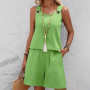 Womens Summer 2 Piece Outfits Lounge Matching Sets Two Piece Linen Shorts Crop Tops 2026Trendy Clothes VacationSet Shorts Sets