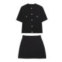 HH Women's Fashion Knitted Suit O-Neck Single-Breasted With Pocket Short Sleeve Top+Elastic Waist Solid Mini Skirt Set