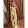 Elegant Satin Vests Pants Sets Women O Neck Sleeveless Irregular Hem Top Wide Legs Trousers Set 2026 Summer Vacation Lady Suits