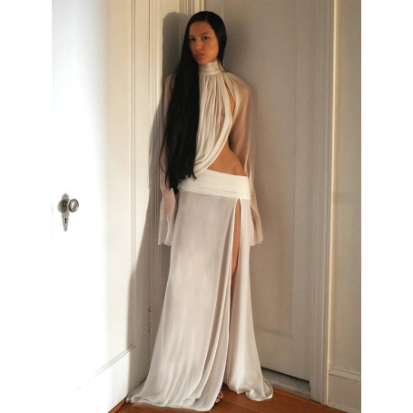 Nibber Elegant 2-Piece Set Women Sexy See Through Turtleneck Irregular Crop Top+Skirts Matching Clubwear Matching Split Suit