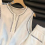 Olivegirl Color Blocked Embroidery Versatile Pajama Set Women's Summer New Shorts Casual Vest Home Wear Two-piece Set