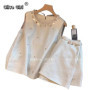 Olivegirl High-end Fashion T-shirt Beading Splicing Solid Top Women's Vacation Nail Bead Splicing Vest Short Casual Set