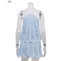 Oymimi Fashion Blue White Two Piece Outfits Woman Casual Halter Neck Sleeveless Slim Tops And High Waist Pleated Mini Skirts Set