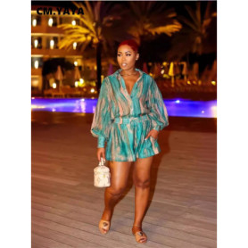 CM.YAYA Women's Set Full Sleeve Striped Print Shirt and Straight Shorts Suit 2024 Street Two 2 Piece Set Casual Outfit Tracksuit