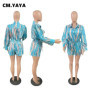 CM.YAYA Women's Set Full Sleeve Striped Print Shirt and Straight Shorts Suit 2024 Street Two 2 Piece Set Casual Outfit Tracksuit