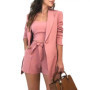 3Pcs Set Women Suit Office Lady Outfit Pockets Solid Color Summer Coat Shorts Vest Set Loose Jacket Business Dress Suit