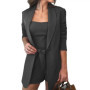 3Pcs Set Women Suit Office Lady Outfit Pockets Solid Color Summer Coat Shorts Vest Set Loose Jacket Business Dress Suit