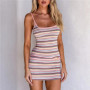 Gaono Y2K Striped Print Spaghetti Strap Backless Sexy Slim Mini Dress Summer Fashion Outfits Streetwear Beach Vacation Sundress