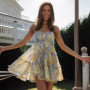 High Quality Hot Selling Wholesale Spring Summer New Vacation Style Sexy Printed Suspender Pleated Lace Up Short Dress Women Y2K