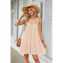 Women Summer Beach Mini Dresses Halter Sleeveless Sexy Loose A-Line Hollow Out Lace White Bohemia Dress Pleated Solid Sundress
